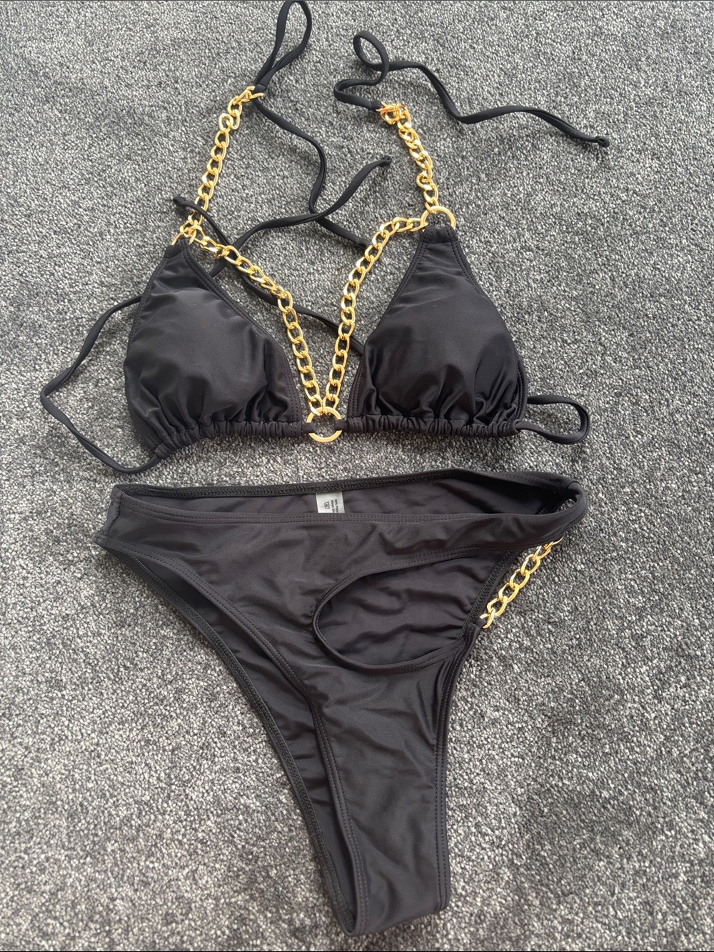SHEIN Black Bikini Set with Gold Chain Accents